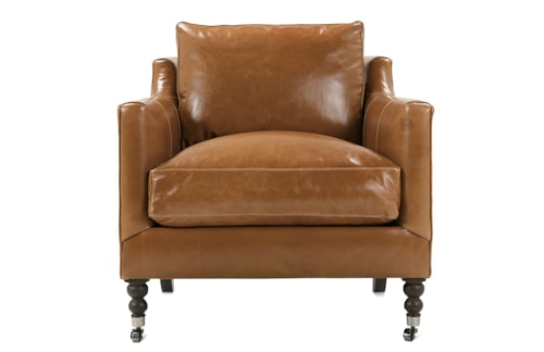 Transitional Leather Chair with Loose Pillow Back