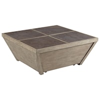 Transitional Square Coffee Table with Stone Inset Top and 1 Drawer