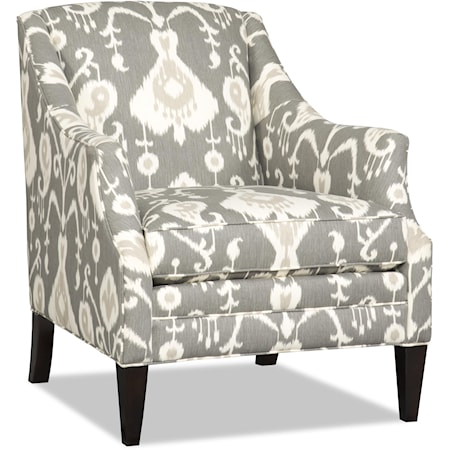 Transitional Club Chair with Flair-Tapered Arms and Wood Legs