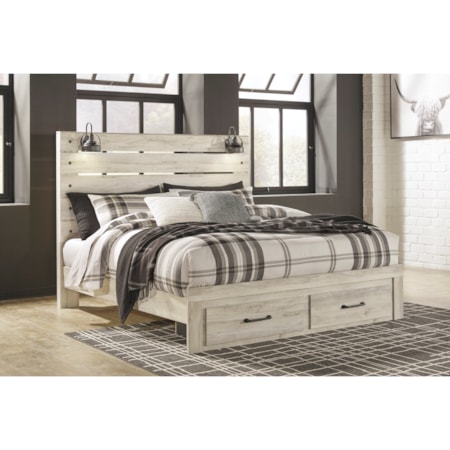 King Bed w/ Lights &amp; Footboard Drawers