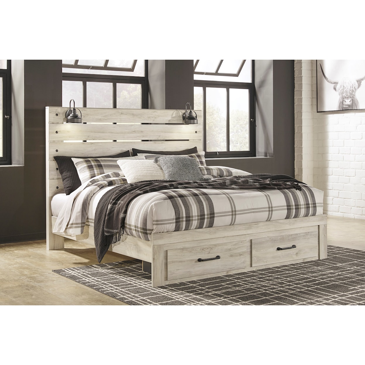 Signature Design Cambeck King Bed w/ Lights & Footboard Drawers