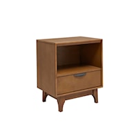 Mid-Century Modern Nightstand with Shelf and Drawer