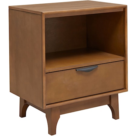 Mid-Century Modern Nightstand with Shelf and Drawer