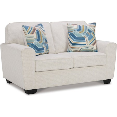 Contemporary Upholstered Loveseat with Block Legs