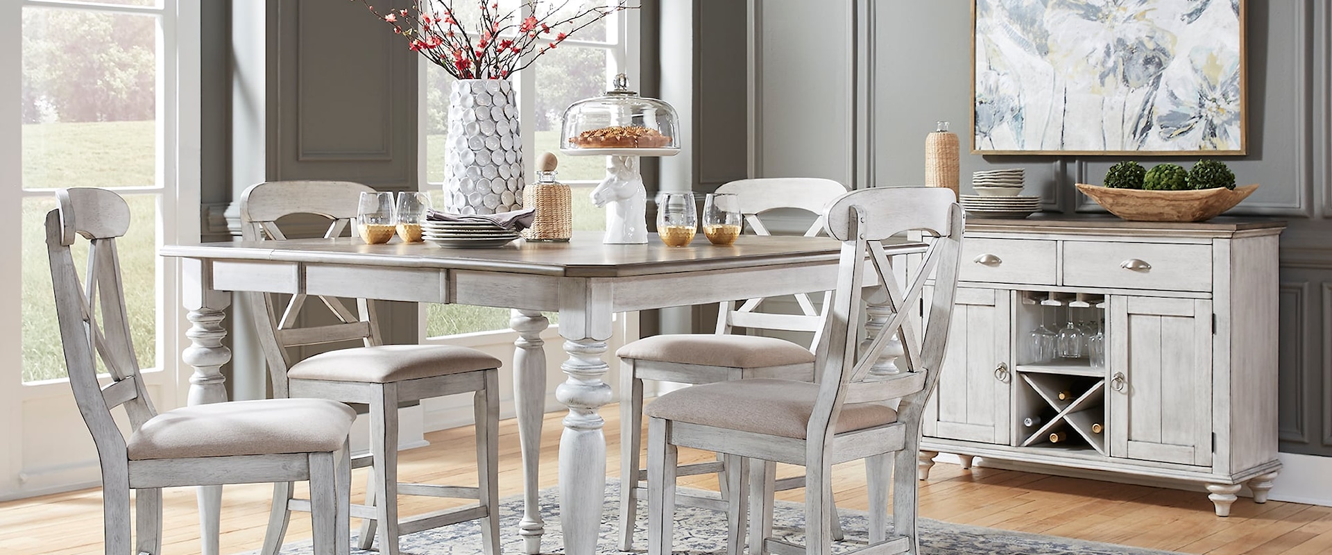 Modern 5-Piece Farmhouse Dining Set with Leaf Insert5-Piece Gathering Table Set