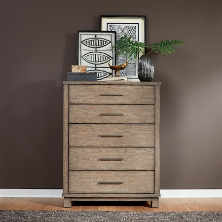 Contemporary 5-Drawer Chest with Felt-Lined Top Drawer