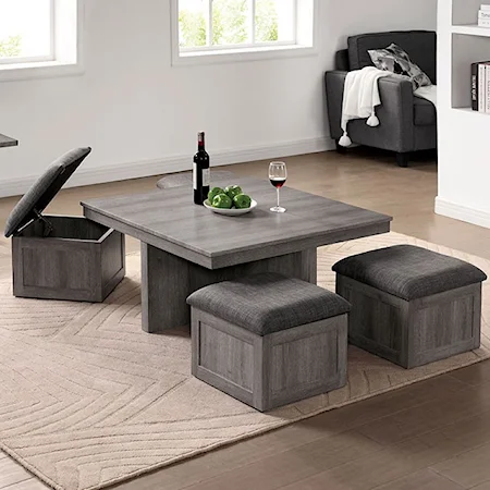 Transitional Coffee Table with 4 Storage Ottomans