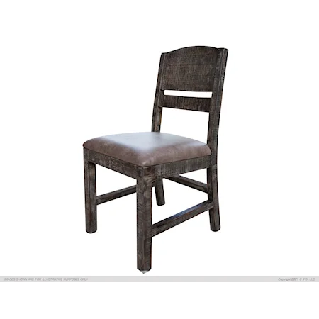 Rustic Dining Side Chair with Faux Leather Upholstered Seat