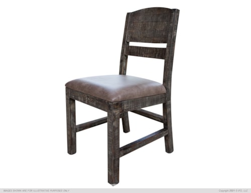 Rustic Dining Side Chair with Faux Leather Upholstered Seat