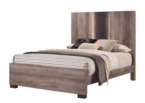Contemporary Queen Panel Bed with Integrated Lighting