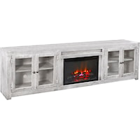 Contemporary 97" Fireplace TV Console with Glass Doors