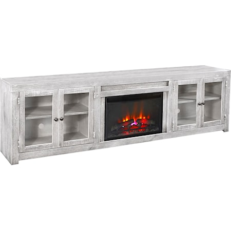 Contemporary 97" Fireplace TV Console with Glass Doors