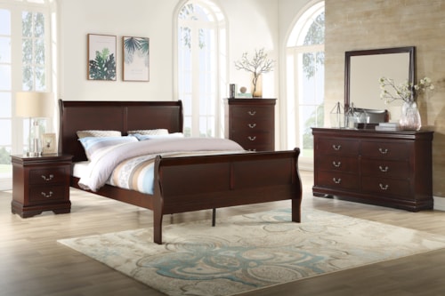 Louis Philip Transitional Cherry 5-Piece Bedroom Set - Full