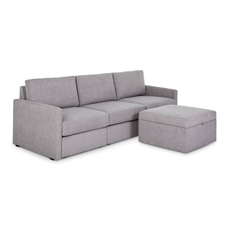 Narrow-Arm Sofa with Storage Ottoman