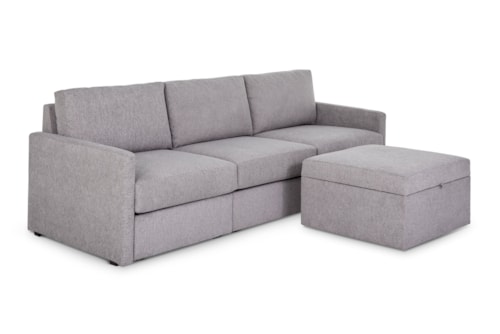 Flex Sofa with Narrow Arm and Storage Ottoman - Pebble