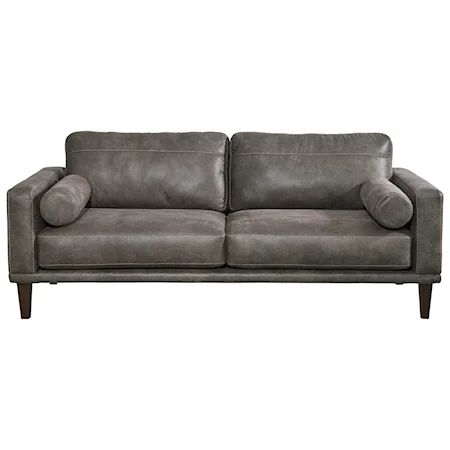 Mid-Century Modern Faux Leather Sofa