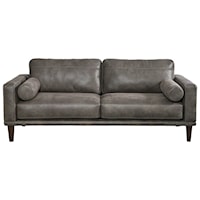 Mid-Century Modern Faux Leather Sofa