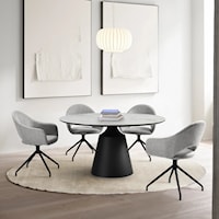 Contemporary 5 Piece Dining Set with Stone Top and Gray Fabric Chairs