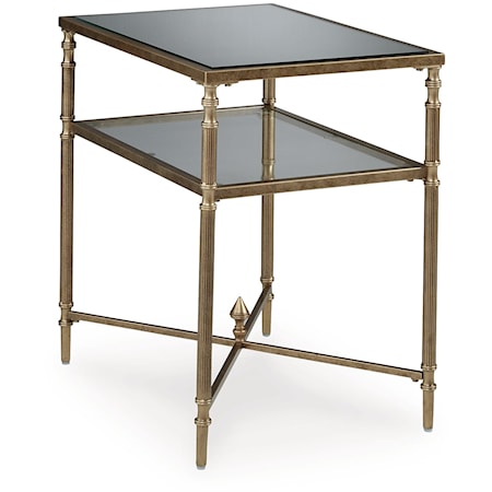 Aged Goldtone Rectangular End Table with Mirror Top