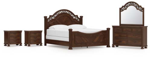 King Poster Bed, Dresser, Mirror And 2 Nightstands