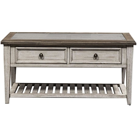 Farmhouse Rectangular Ceiling Tile Cocktail Table with Storage