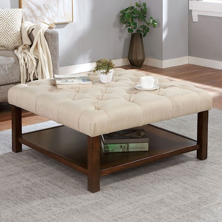 Transitional Square Ottoman with Tufting