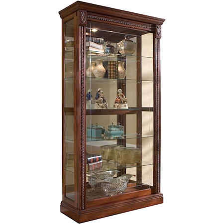 Traditional Two-Way Sliding Door Curio Cabinet with Mirrored Back