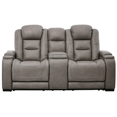 Contemporary Power Reclining Loveseat with Adjustable Headrests and Lumbar Support