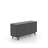 Contemporary 3-Drawer Buffet with White Glass Top