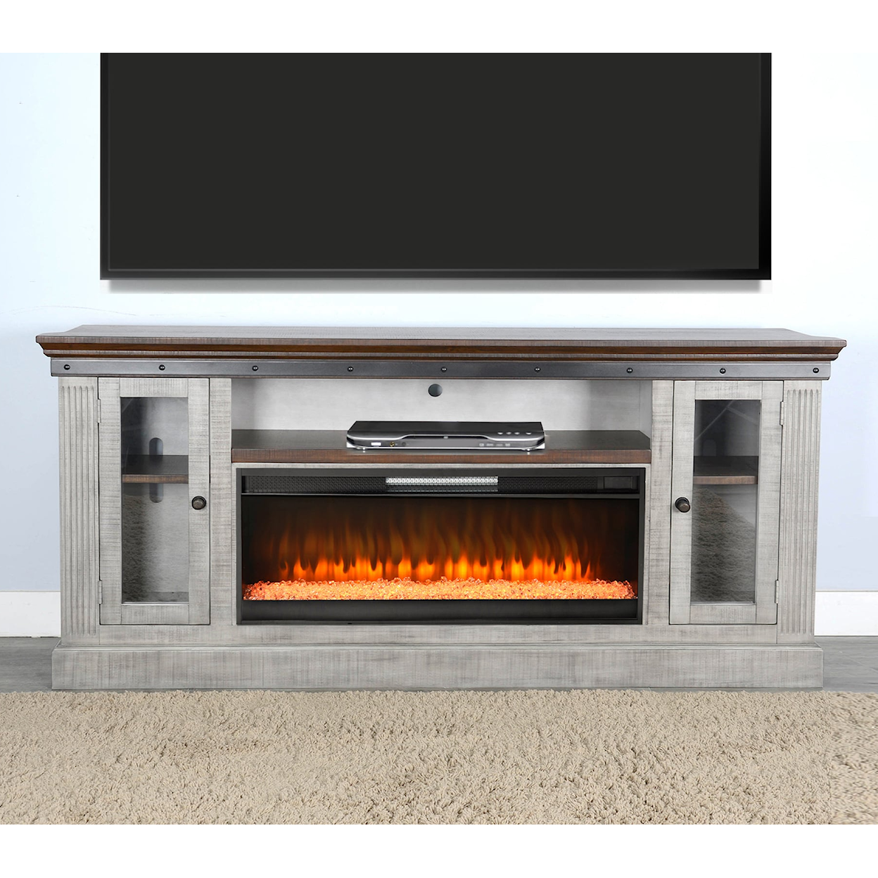 Sunny Designs 3649 TV Stand with Fireplace Insert