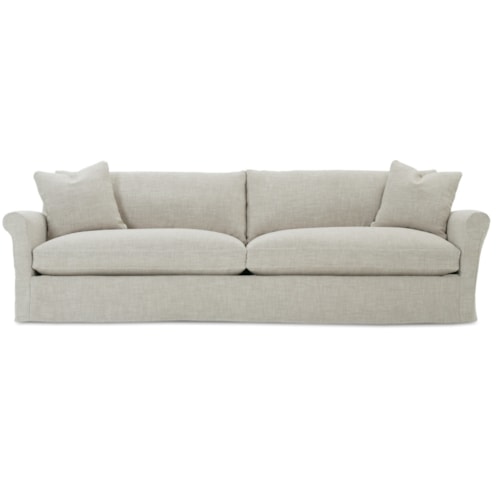 Transitional Extra Long 2-Cushion Slipcover Sofa with Throw Pillows