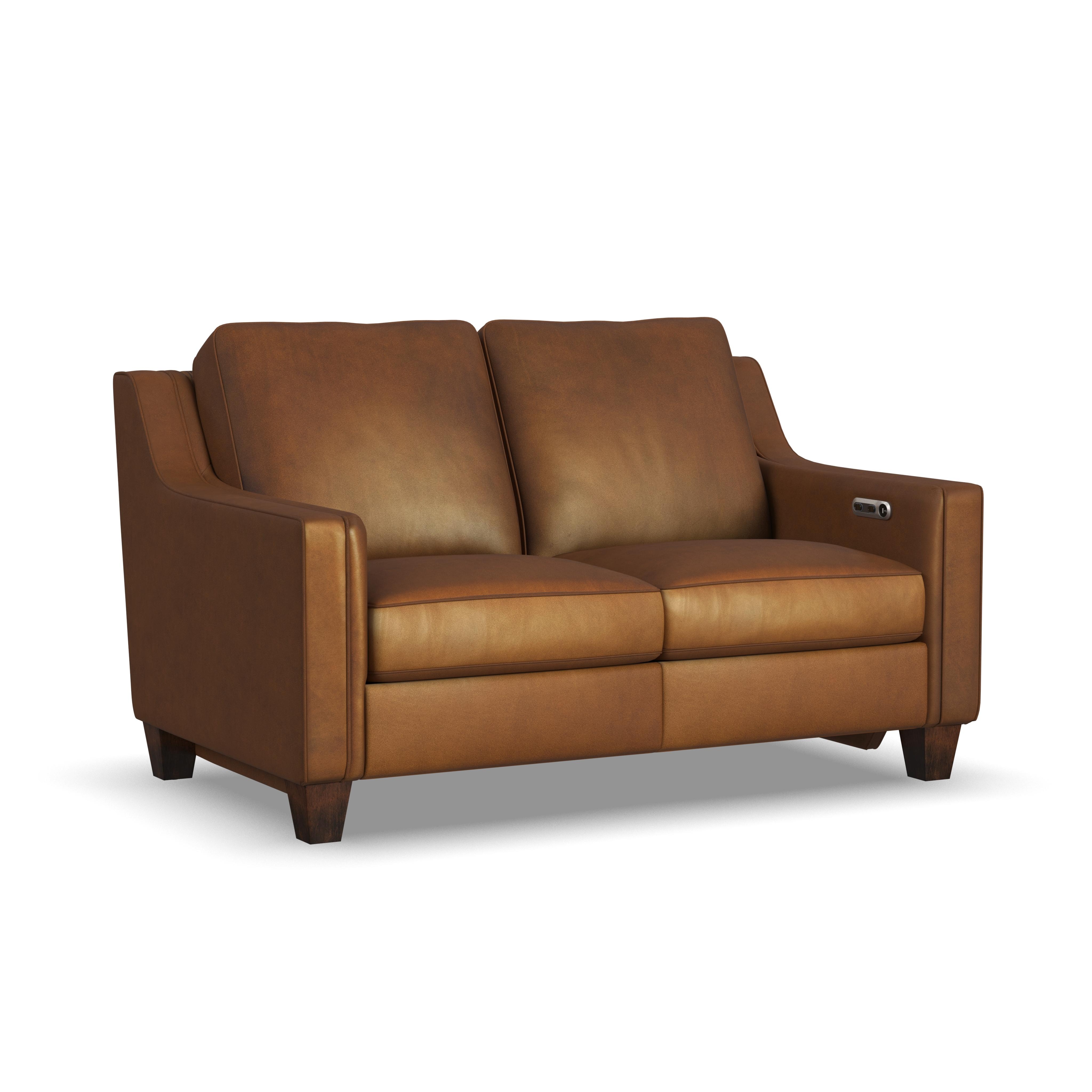 Transitional Leather Power Inclining Loveseat with Welted Slope Arms