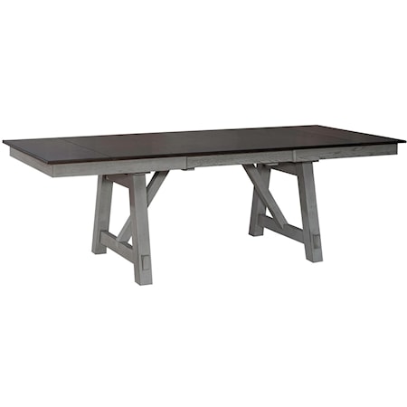 Transitional Trestle Dining Table with Two 14" Refectory Leaves