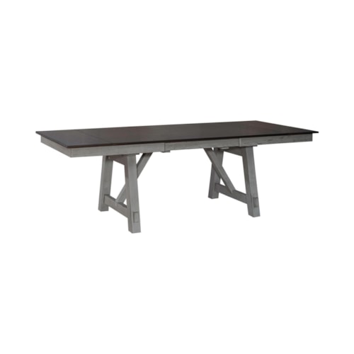 Transitional Trestle Dining Table with Two 14" Refectory Leaves