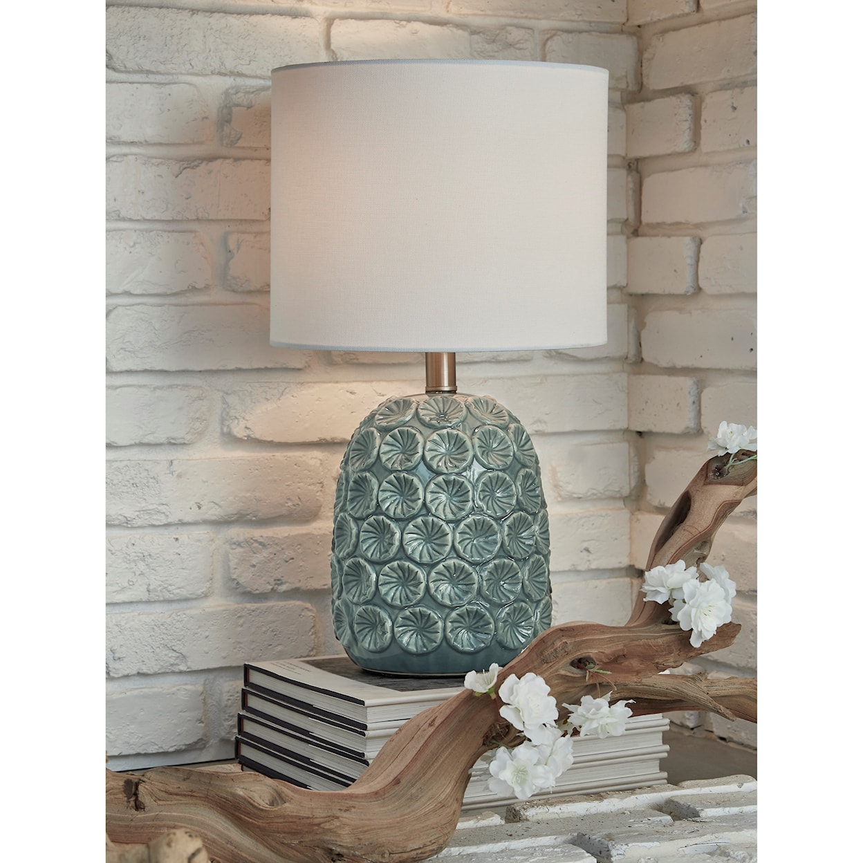Signature Design by Ashley Lamps - Casual Moorbank Teal Ceramic Table Lamp