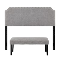 Clip Corner Upholstered Full / Queen Headboard and Bench Set in Heathered Gray