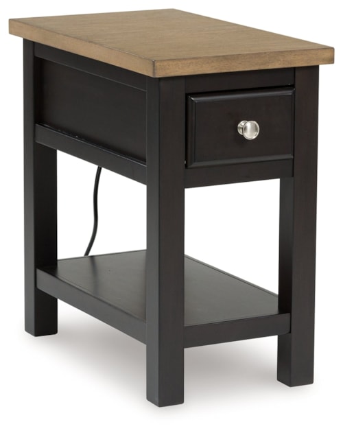 Two-Tone Chairside End Table with Outlets and USB Ports