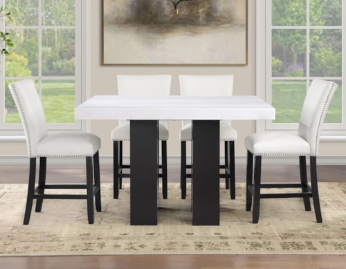 Contemporary 5-pc. Marble-Top Counter Set with Faux Leather Chairs