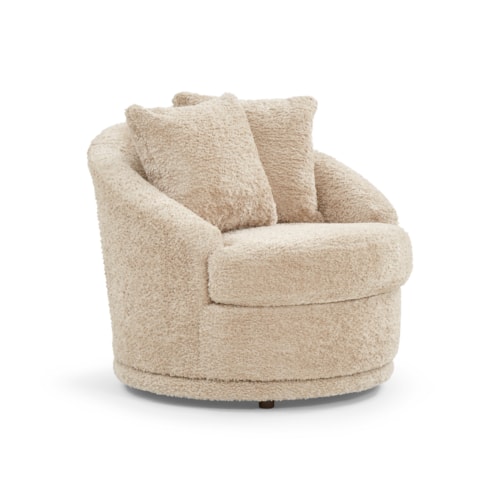 Contemporary Barrel Back Swivel Chair with 2 Toss Pillows