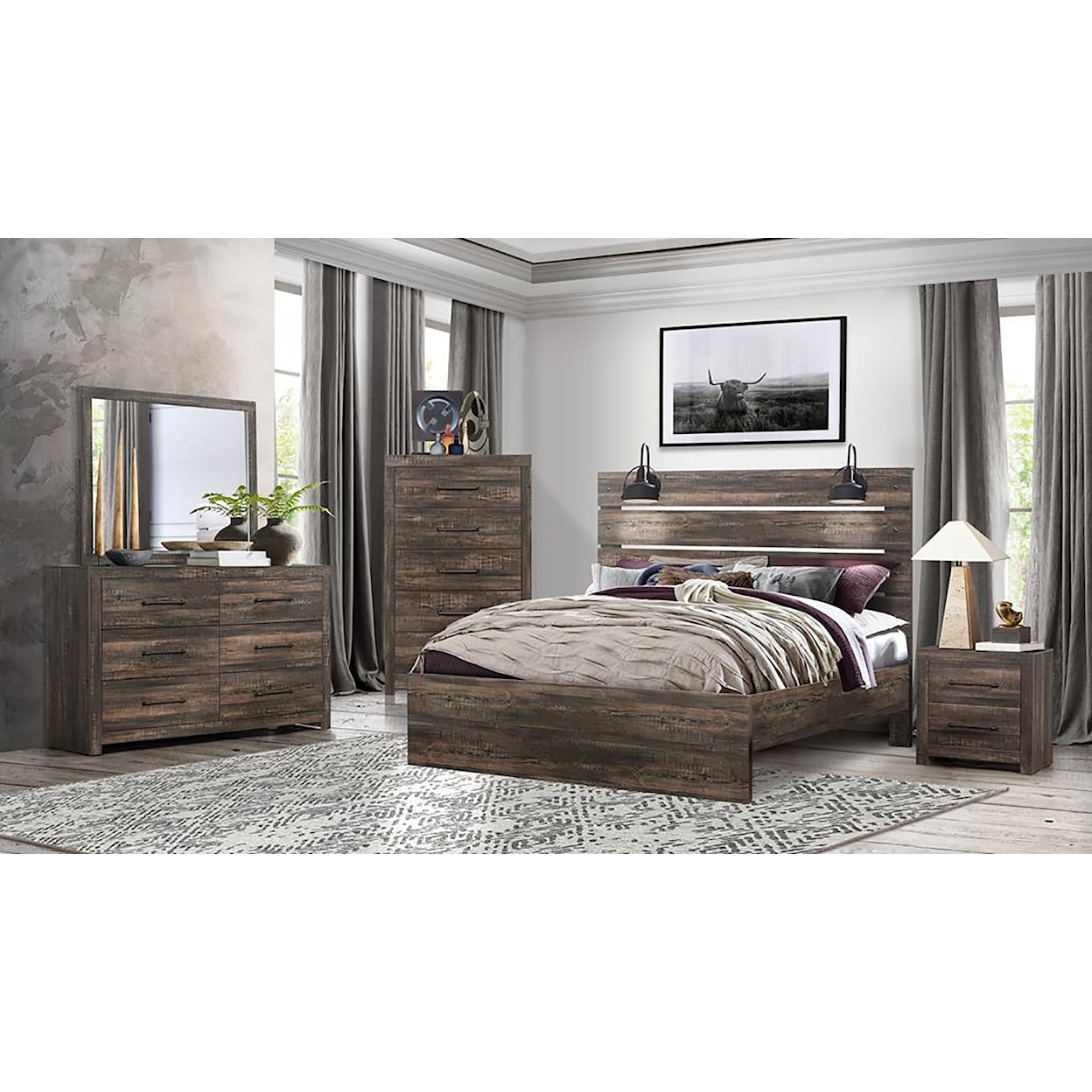 Global Furniture LINWOOD Dark Oak Queen Bed
