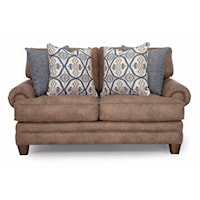 Transitional Stationary Loveseat with Rolled Armrests