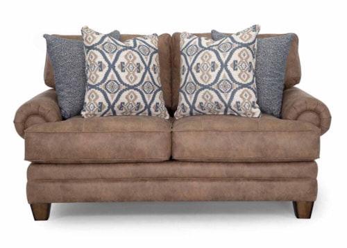 Transitional Stationary Loveseat with Rolled Armrests