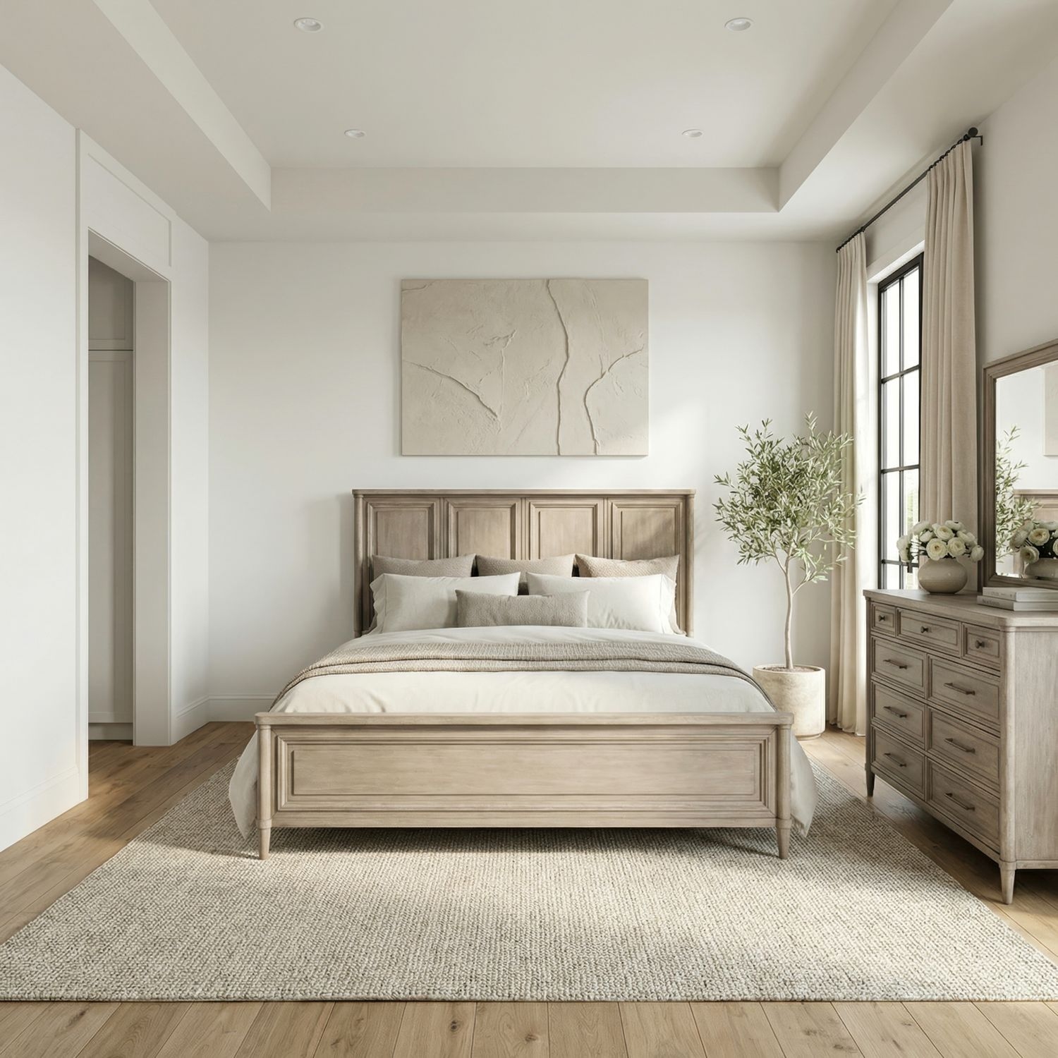 Queen Panel Bed Set w/Dresser &amp; Mirror