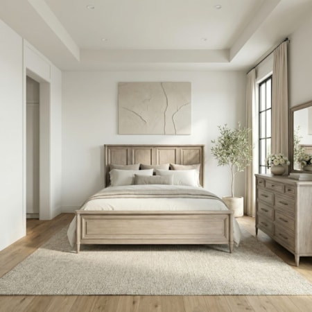 Queen Panel Bed Set w/Dresser & Mirror