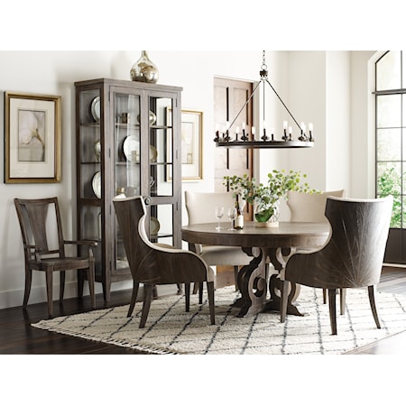 Transitional 5-Piece Dining Set with Upholstered Host Chairs