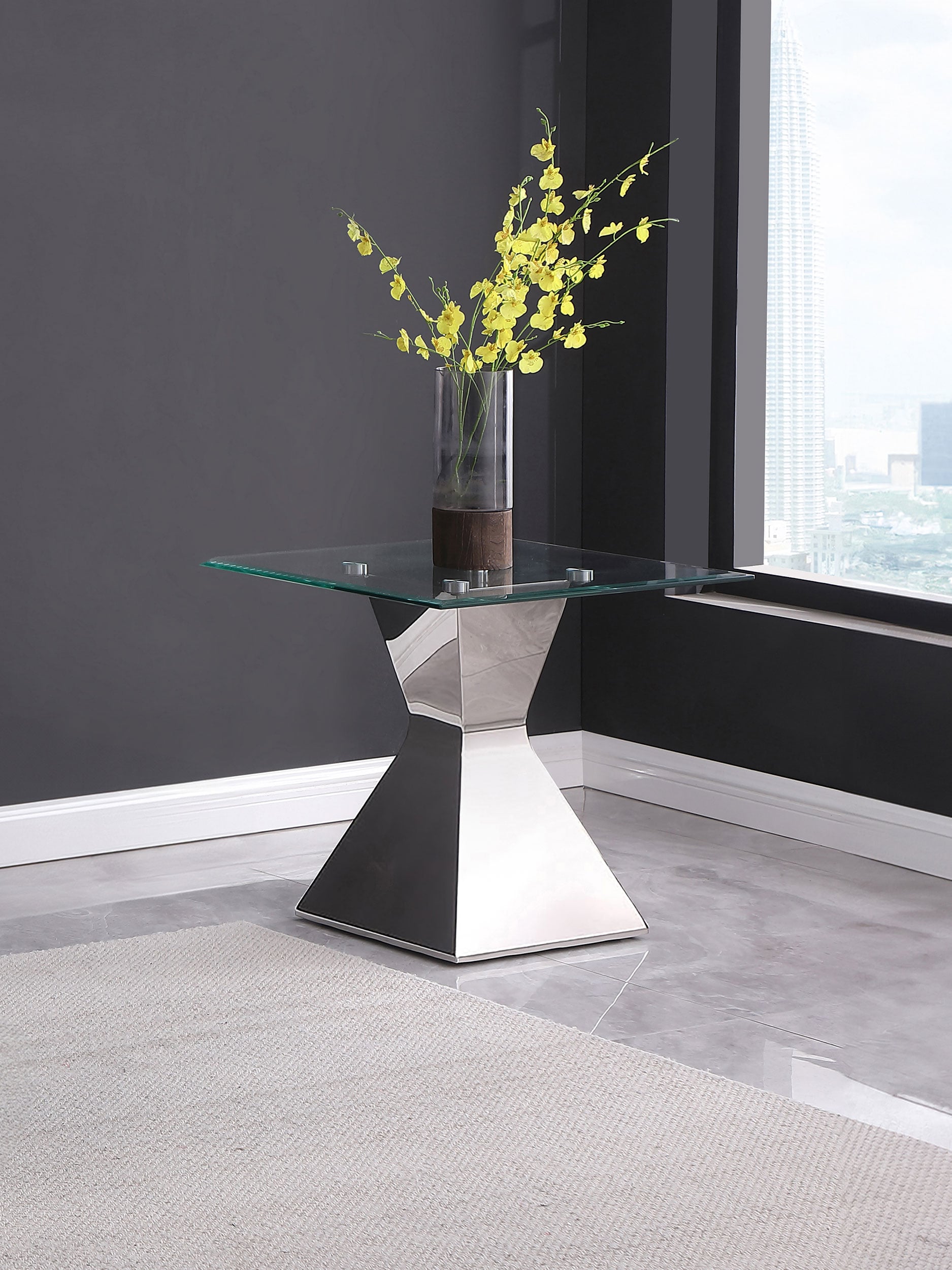 Glass Top Stainless Steel Side End Table