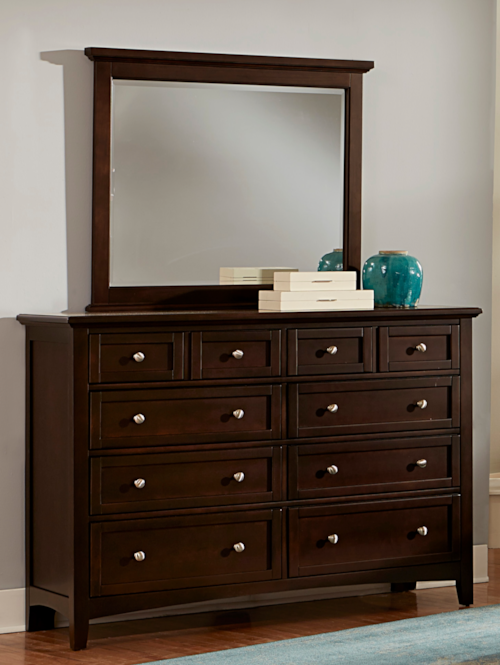 Transitional 8-Drawer Dresser and Landscape Mirror Set