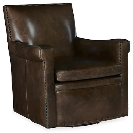 Leather Swivel Club Chair with Nailhead Trim