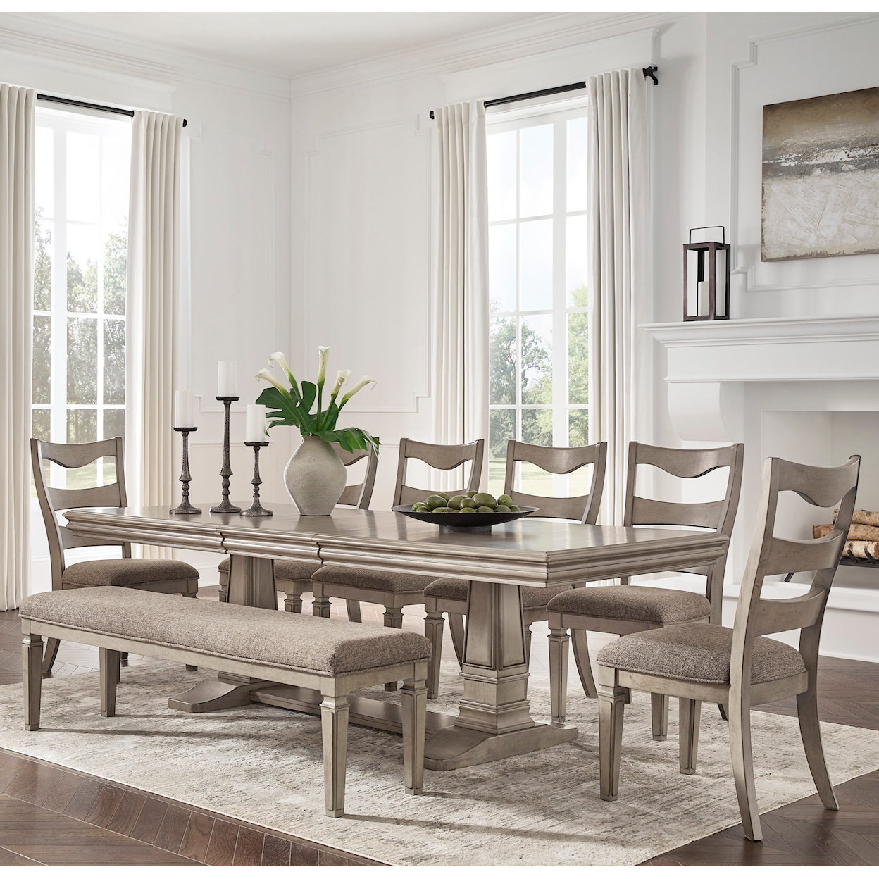 Signature Design by Ashley Lexorne 8-Piece Dining Set with Bench