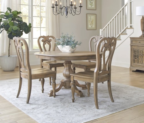 Traditional 5-Piece Pedestal Table Set with Wooden Side Chairs